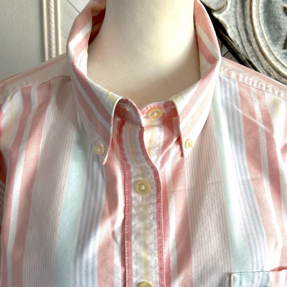 LL Bean, Womens oxford shirt, pastel stripes, button-down collar, size XLP